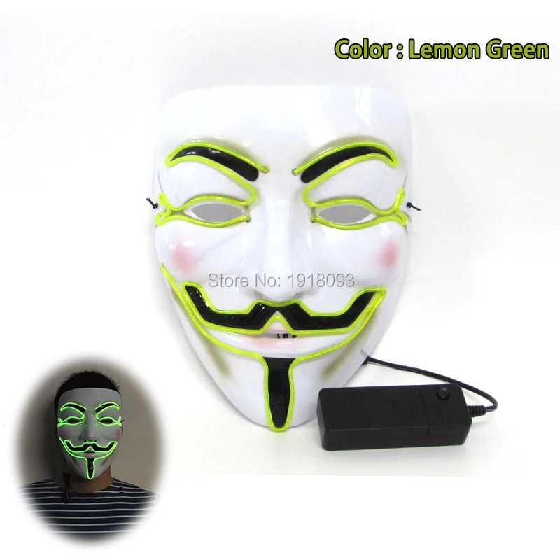 10 видов цветов дополнительно Хэллоуин Вендетта маска EL провода светящийся маска Оригинальные светильники + dc-3v драйвер для праздника