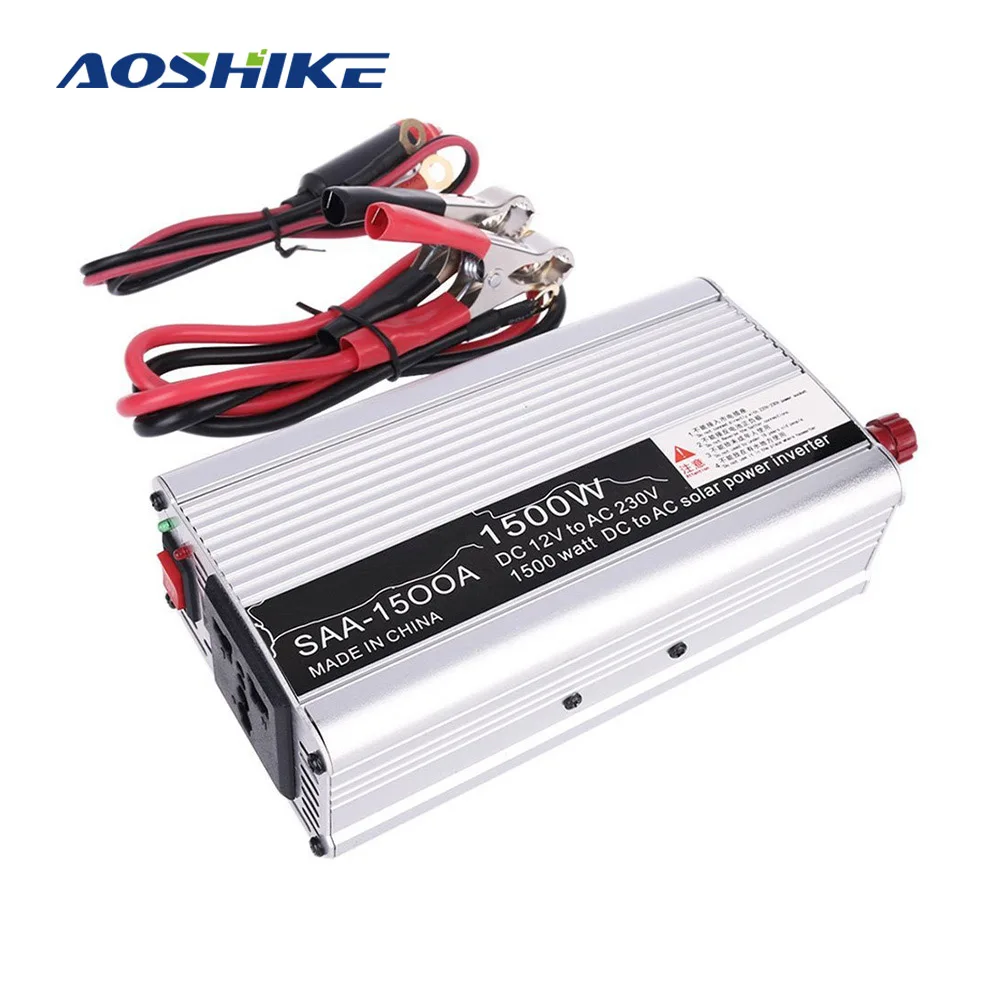 AOSHIKE автомобильный инвертор Модифицированная синусоида 1500 Вт DC 12 В к AC 110 220