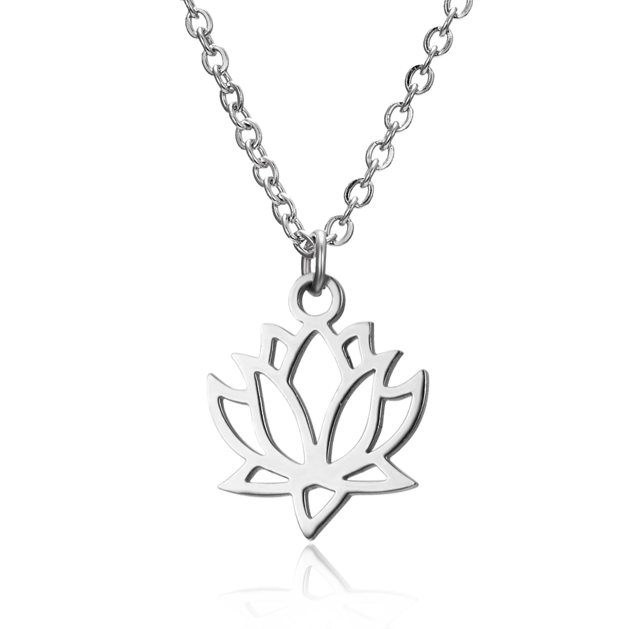 

Rinhoo 1PC New Fashion Silver Stainless Steel Yoga Lotus Pendant Link Chain Necklace For Women's Charm Exquisite Jewelry Gift
