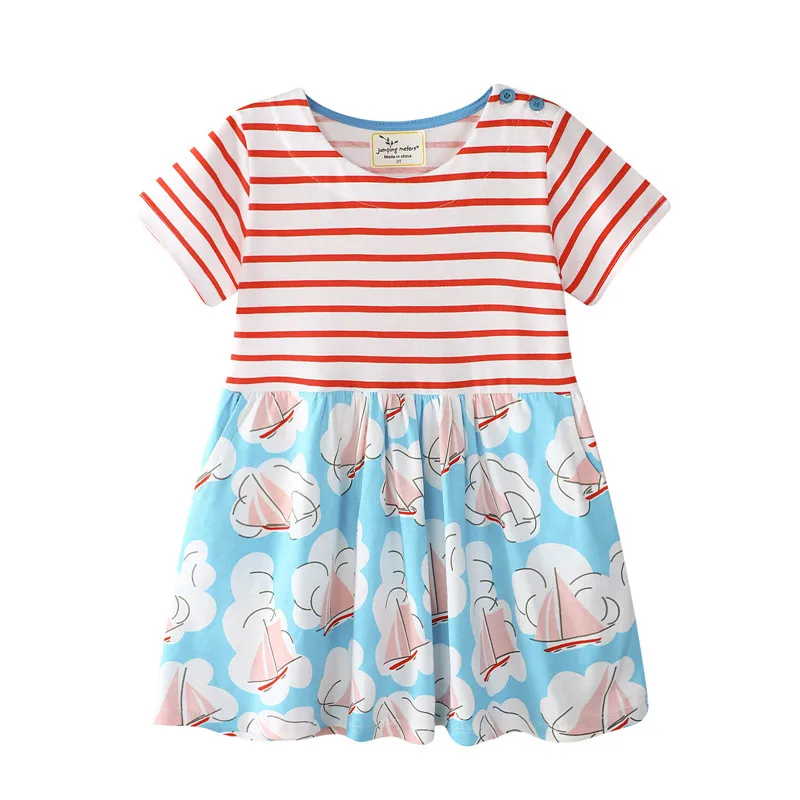 Jumping meter/новые полосатые платья принцессы для маленьких девочек хлопковые детские летние модные стильные вечерние платья-пачки для девочек