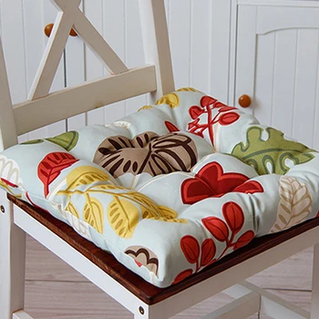 

Thick Chair Mat Duvet Cushion for Chairs Sofa Soft Warm Clear Modern Pastoral Pattern Linen Surface Cotton Filling with Fix Tie