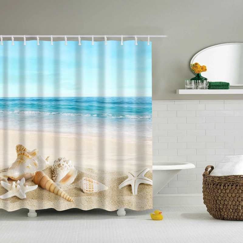 Новые яркие Экологичные пляж Раковины Морская звезда Shell полиэстер высокое качество моющиеся Ванна Декор занавески 20
