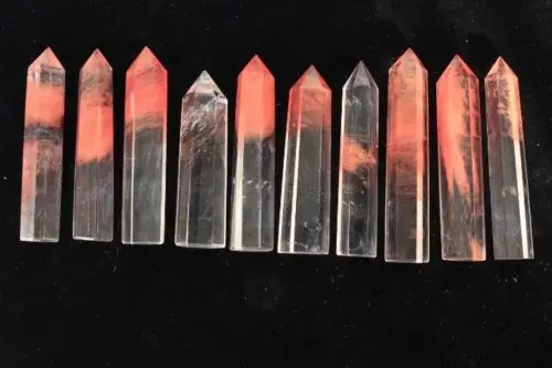 

huij 00832 10 PRETTY RED CLEAR SMELT QUARTZ CRYSTAL WAND POINT HEALING