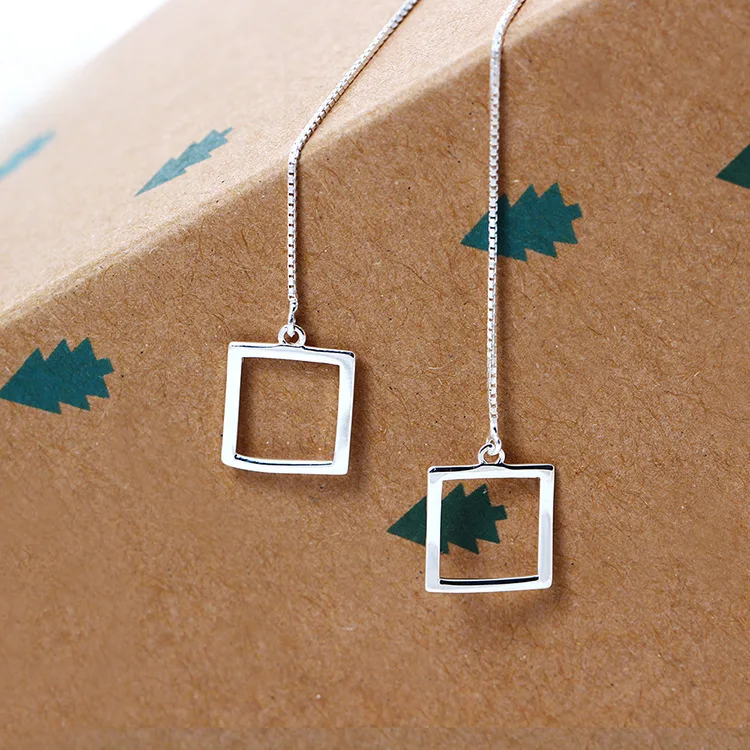square ear line 100% 925 Sterling silver Jewelry fashion Hypoallergenic dangle earrings for women gift