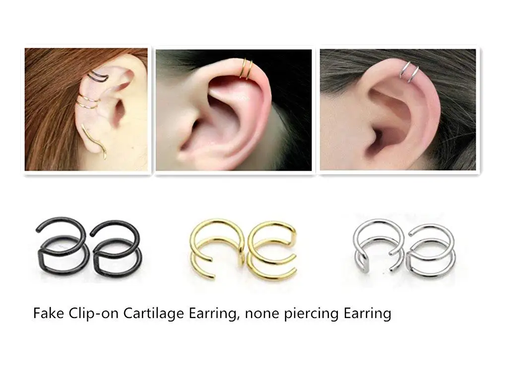 

JFORYOU 6-8 Pcs Stainless Steel Ear Cuff Helix Cartilage Clip On Wrap Earrings Fake Nose Ring Fake Lip Rings Non-Piercing Adjus