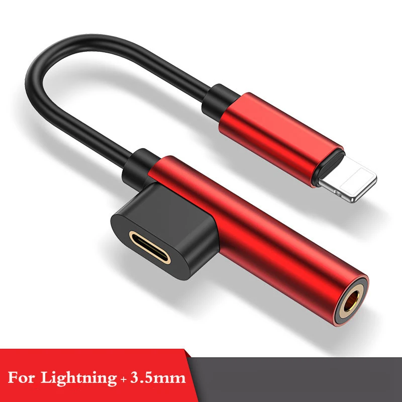 GUSGU 2 в 1 аудио адаптер для iPhone 8 7 Plus XS XR зарядное устройство разветвитель Кабель для Lightning до 3,5 мм разъем для наушников разветвитель - Цвет: Red to 3.5mm