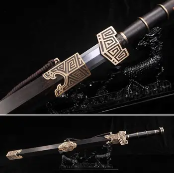 

Chinese Han Dynasty Full Tang Battle Sword/jian Sharp Folded Pattern Steel Blade/Brass Knife fitted Chinese WuShu/Kungfu Sword