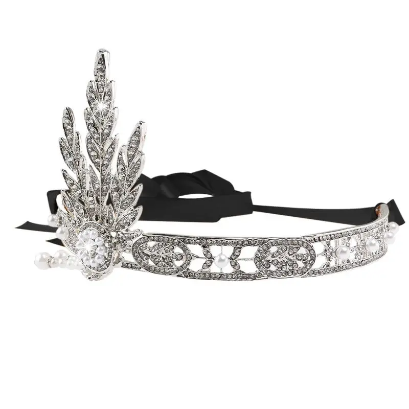 

Wedding Bridal Leaf Style Rhinestone Pearl Hair Barrettes / Hairband / Tiara / Hair Loop (Sliver+Black)