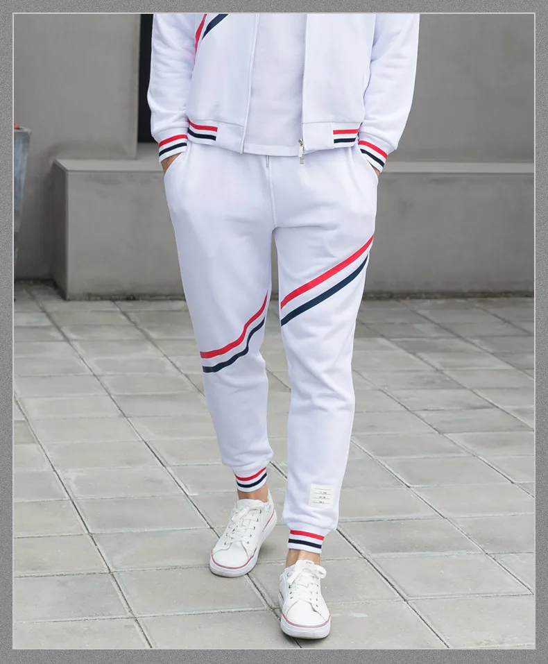 Модные брендовые штаны для мужчин ТБТ том весенние белые хлопковые повседневные спортивные брюки Нижняя часть спортивного костюма полосатые спортивные штаны