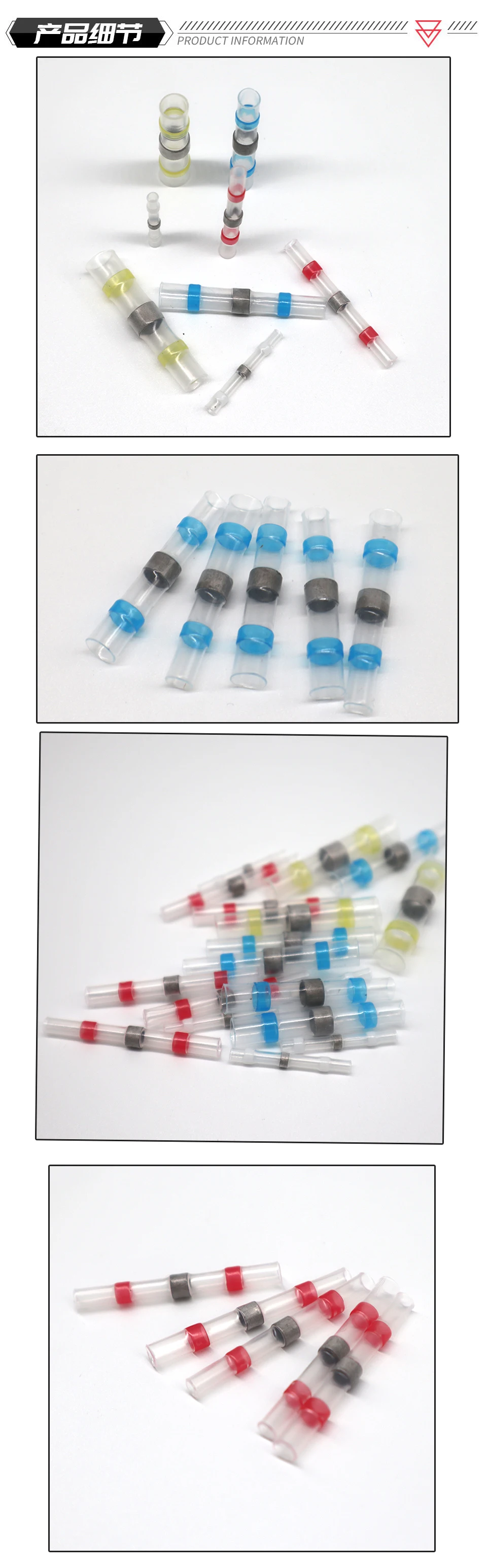 50 шт./компл. водонепроницаемый луженый медный припой-уплотнение-термоусадочный стыковой соединитель Электрический провод обжимные клеммы Красный/белый/синий/желтый