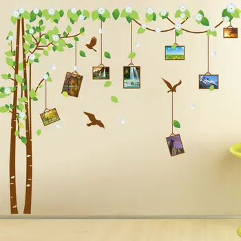 

% Large size 3D DIY photo frame Tree PVC Decals Branch flowers animal bird Wall Stickers bedroom Mural Art Home Decor