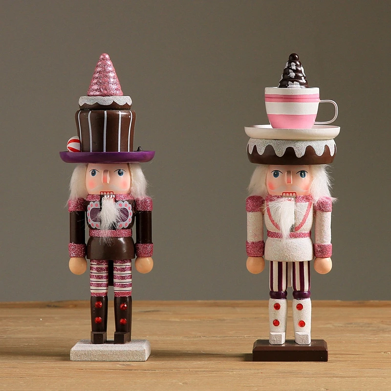 

European Style Pink Nutcracker Home Decoration Accessories King Puppet Artesanato Living Room Wood Fairy Christmas Gifts Crafts