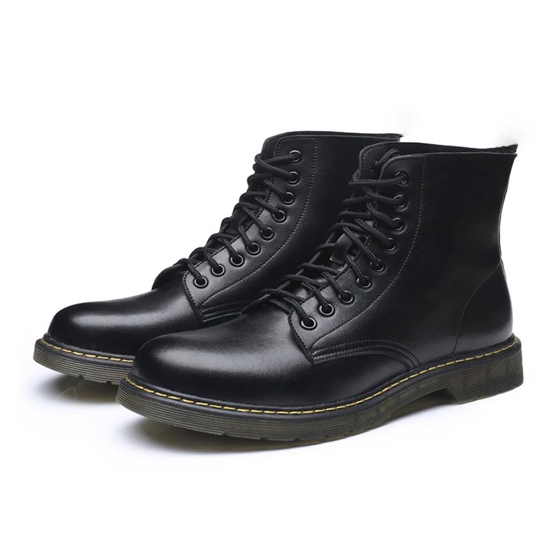 

2018 new Fashion Vintage Genuine Leather Men Martin Boots Men's Lace-up Warm Fur Ankle Boots Mens Motorcycle Boots Plus @3