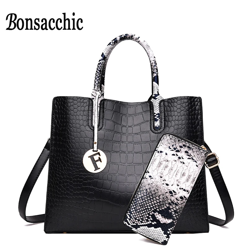 

2pcs Women Black Bag Handbag Set Luxury Handbags Women Bags Designer Ladies Hand Bag for Women Purses and Handbags Bonsacchic