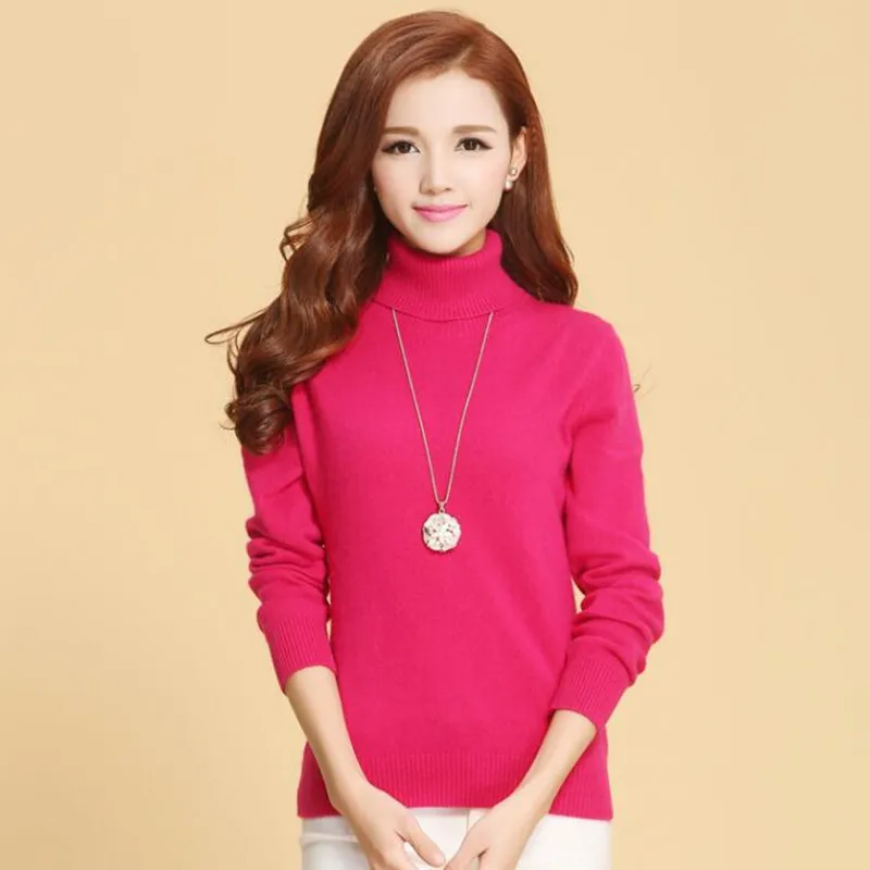 Tanie Jesień zima kaszmirowy sweter z dzianiny kobiet sweter Plus rozmiar sweter z golfem kobiet podstawowe wydłużony sweter ciepłe bluzki H533