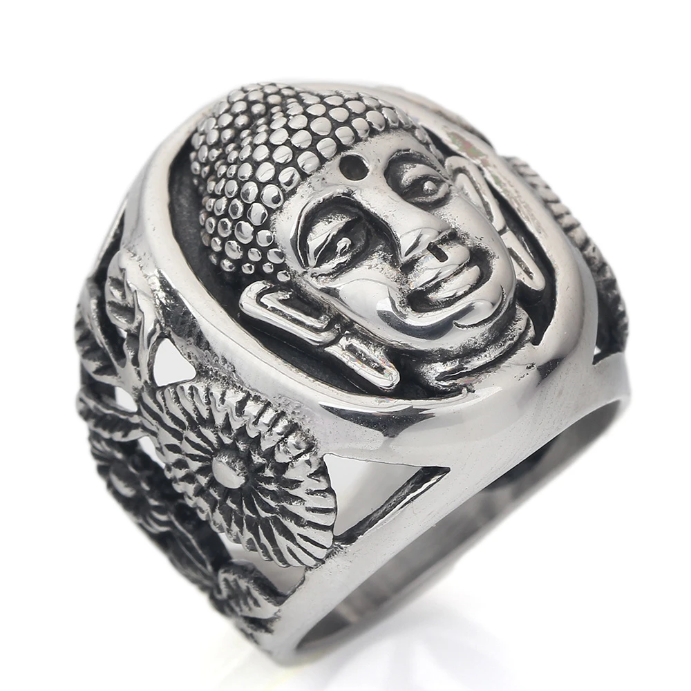 高品質仏顔レトロ環境チタン鋼リング用男性厄払い悪 セキュリティ平和ジュエリー Titanium Steel Ring Ring Forrings For Men Aliexpress