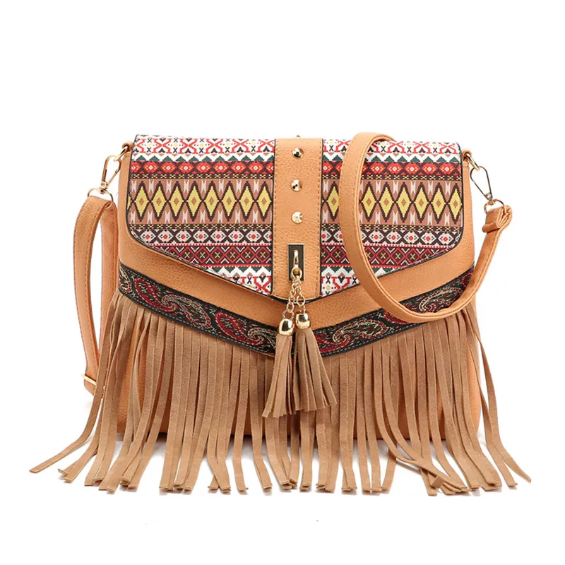 2017 New Women PU Leather Tassels Handbags Vintage Shoulder Bags National Style Messenger Bag Fashion Cross