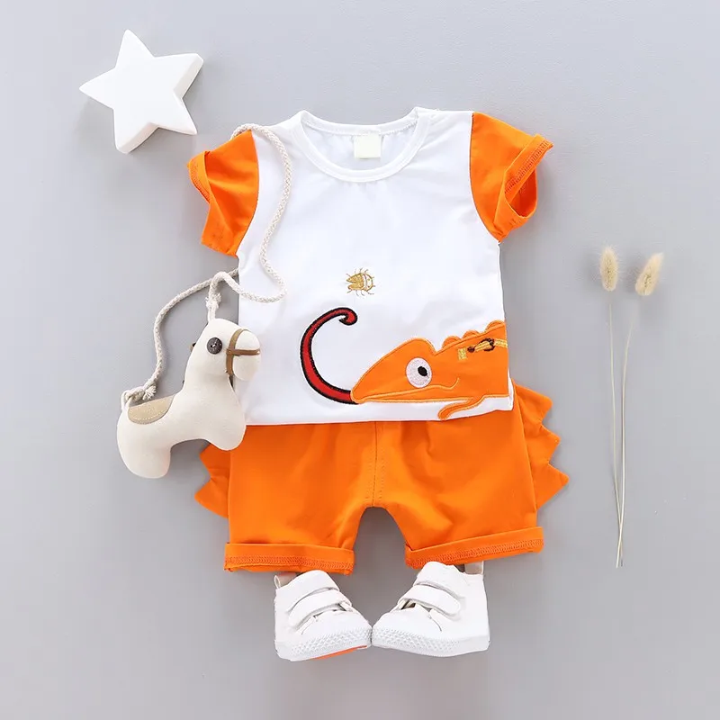

baby boy clothes cartoon lizard cotton soft short sleeve T-shirt + shorts set two-piece set for 0-4T