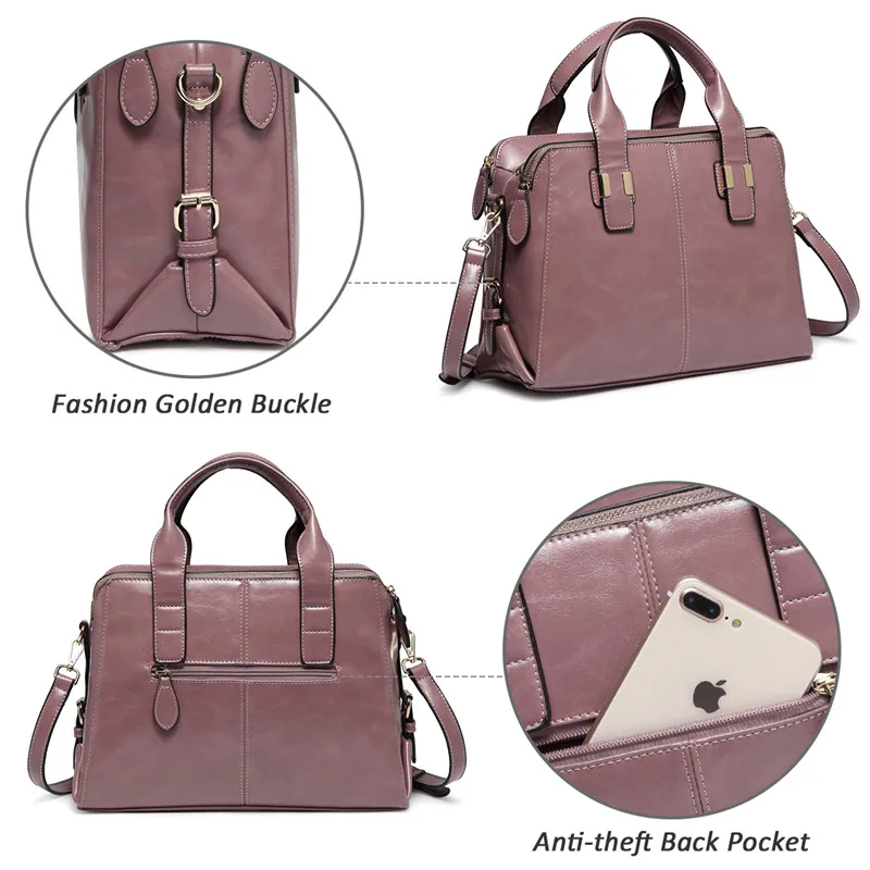 VASCHY Patent Leather Satchel Bag for Women Fashion Top Handle Handbag Work Tote Purse with Triple Compartments Briefcase