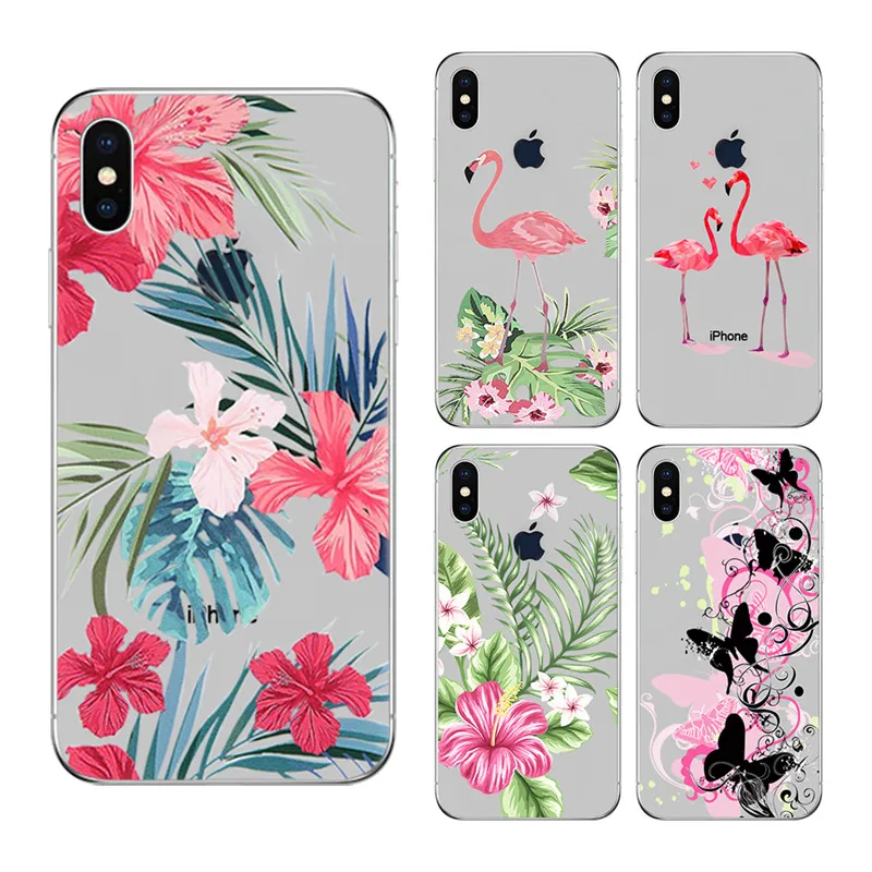

Summer Flower Leaves Case For iPhone XS Max Soft TPU Silicone Case For iPhone XR XS 8 7 6 6S Plus Transparent Cover For iPhone X