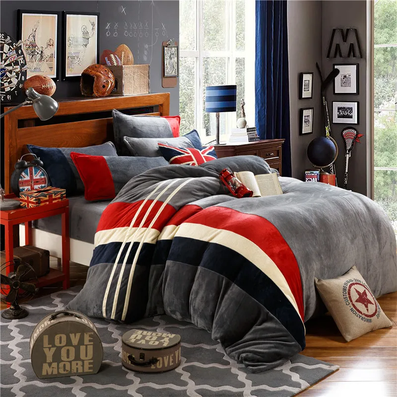 

British Style Flannel bed linen set winter warm bedding sets/bedclothes Twin queen king size duvet cover sheets set