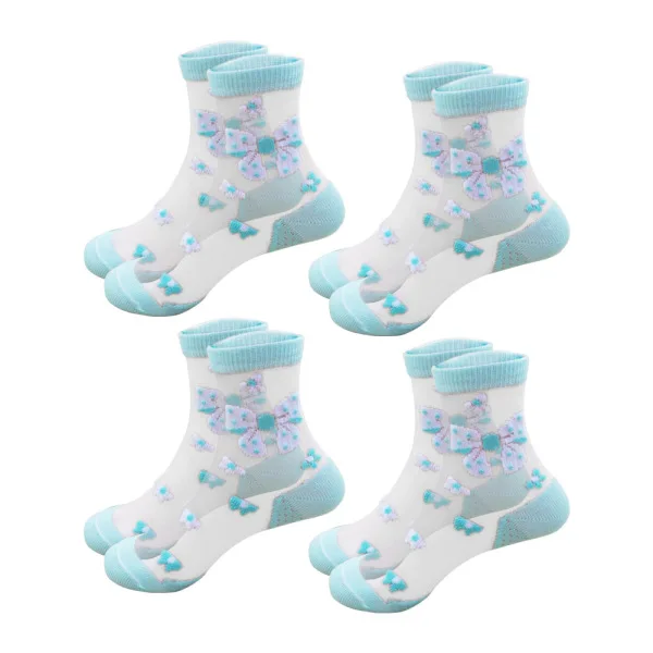 4Pairs mix-and-match 4/6 пар/лот, Летние красивые шелковые носки с бабочками и кристаллами для девочек Детские эластичные кружевные носки с цветочным узором для маленьких девочек - Color: 4Pairs mix-and-match