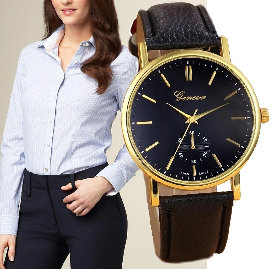 

Top Business Geneva Platinum Watch Woman Fashion PU Leather women wristwatch Korean style Business quartz watch Hours A970