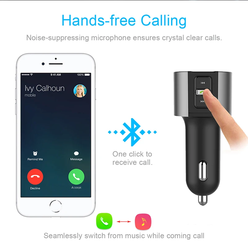 Bluetooth FM Transmitter Wireless MP3 Player FM Modulator Car Stereo Radio Adapter Car Kit Hands Free Calling Dual USB Cahrging