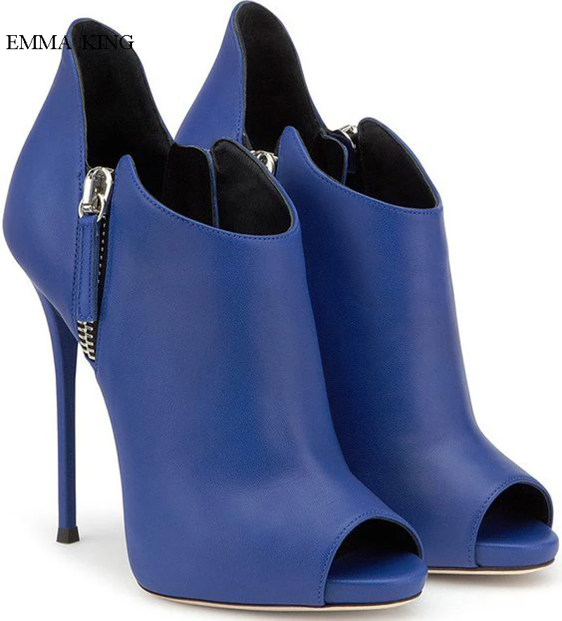 

Women's Ankle Boots 2019 Open Toe Side Zipper Design Stiletto Heels Short Boots Sexy Black Leather Platform Boots Women Shoes