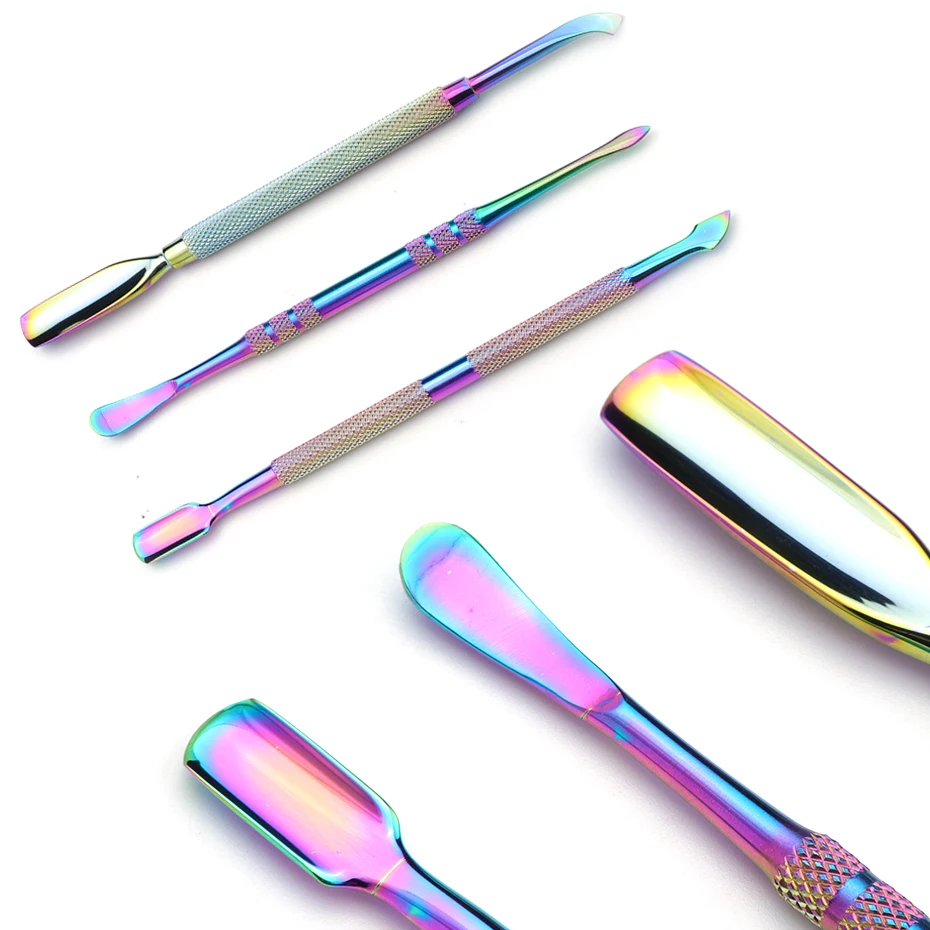 1pcs Chameleon Stainless Steel Cuticle Nail Pusher Rainbow Double Sided UV Gel Dead Skin Removal Sticks Manicure Care Tool LA062