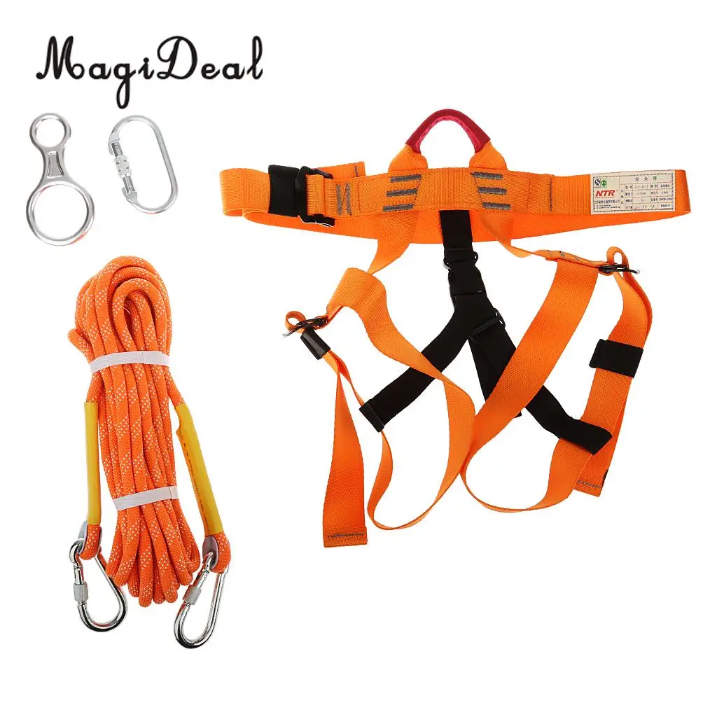 MagiDeal Top Quality Rock Climbing Safety Harness Sitting Belt Rappelling Carabiner Rope Gear Set for Outdoor Hiking Safety Acce