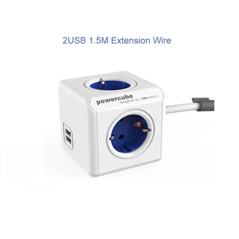 

SHIERAK Smart Home Power Cube Socket EU Standard 4 Outlets Adapter German Plug Power Strip With 2USB Port 1.5 Cable Length