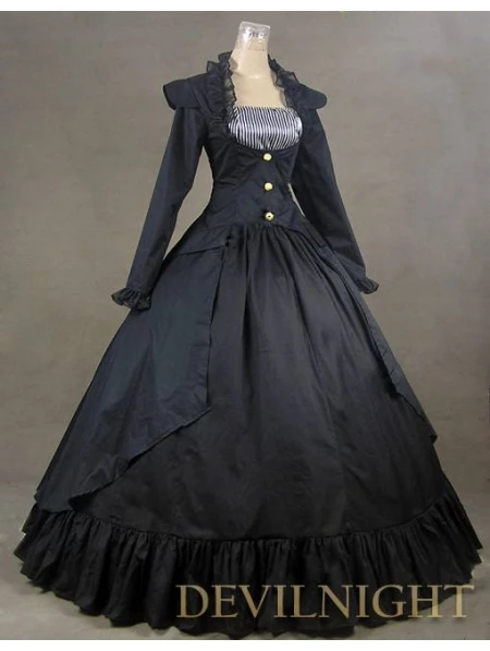 Черные винтажные, с длинными рукавами готический, викторианской эпохи платье