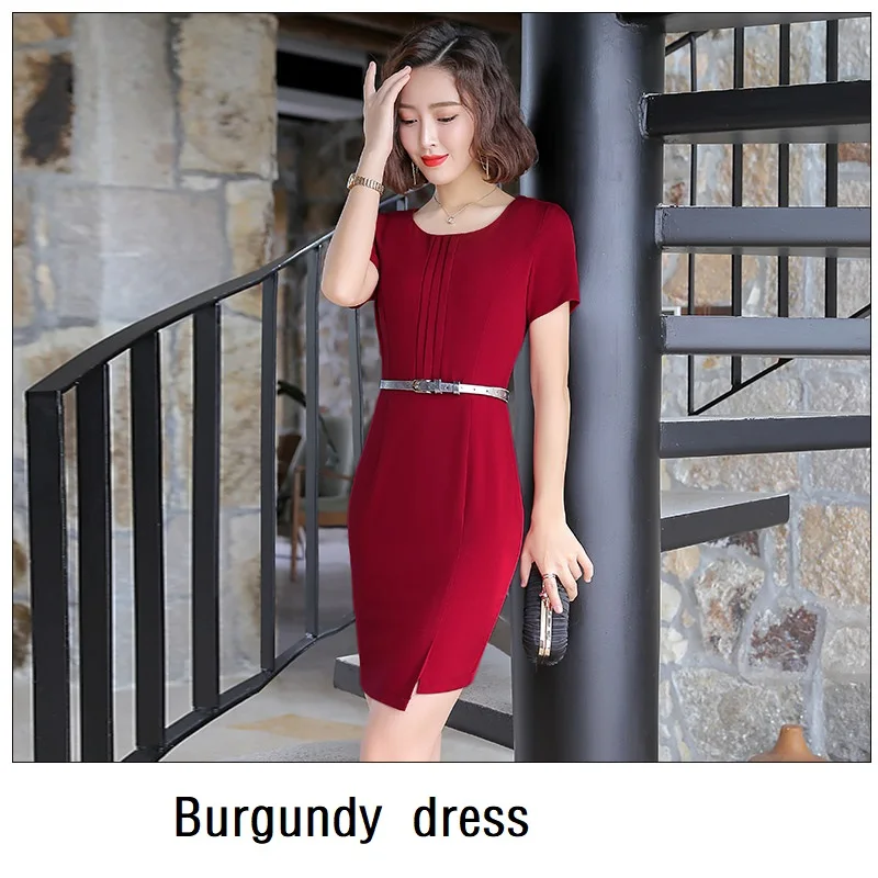 Burgundy dress Женские костюмы, приталенные весенние платья с принтом и рукавом до локтя, комплект из 2 предметов, деловые Деловые женские платья, костюмы, женские комплекты, костюмы - Цвет: Burgundy dress