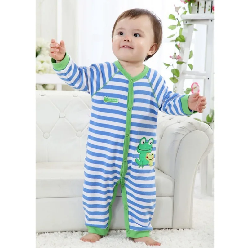Frog Blue Stripes Spring Autumn Body Baby Boy Romper Jumpsuit Roupa