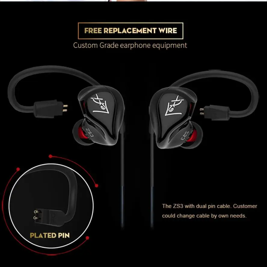 KZ ZS3 Wear наушники гарнитура с двойными басами Hi Fi вкладыши для телефона спортивные