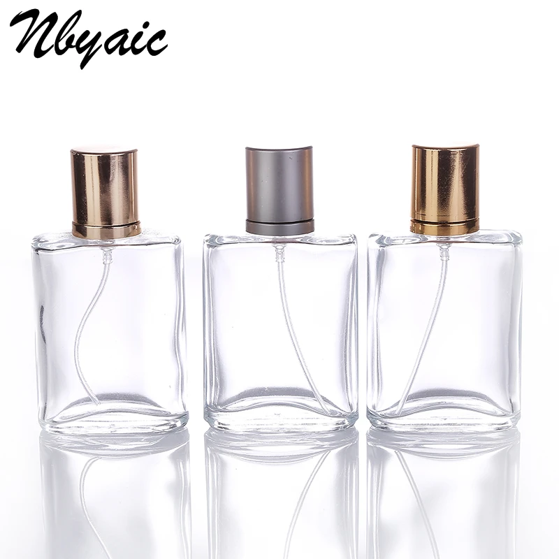 Nbyaic 1Pcs 30ml High-end Transparent Glass Perfume Bottle Gold and Gray Cover Electrochemical Aluminum Sprinkler Perfume Bottle