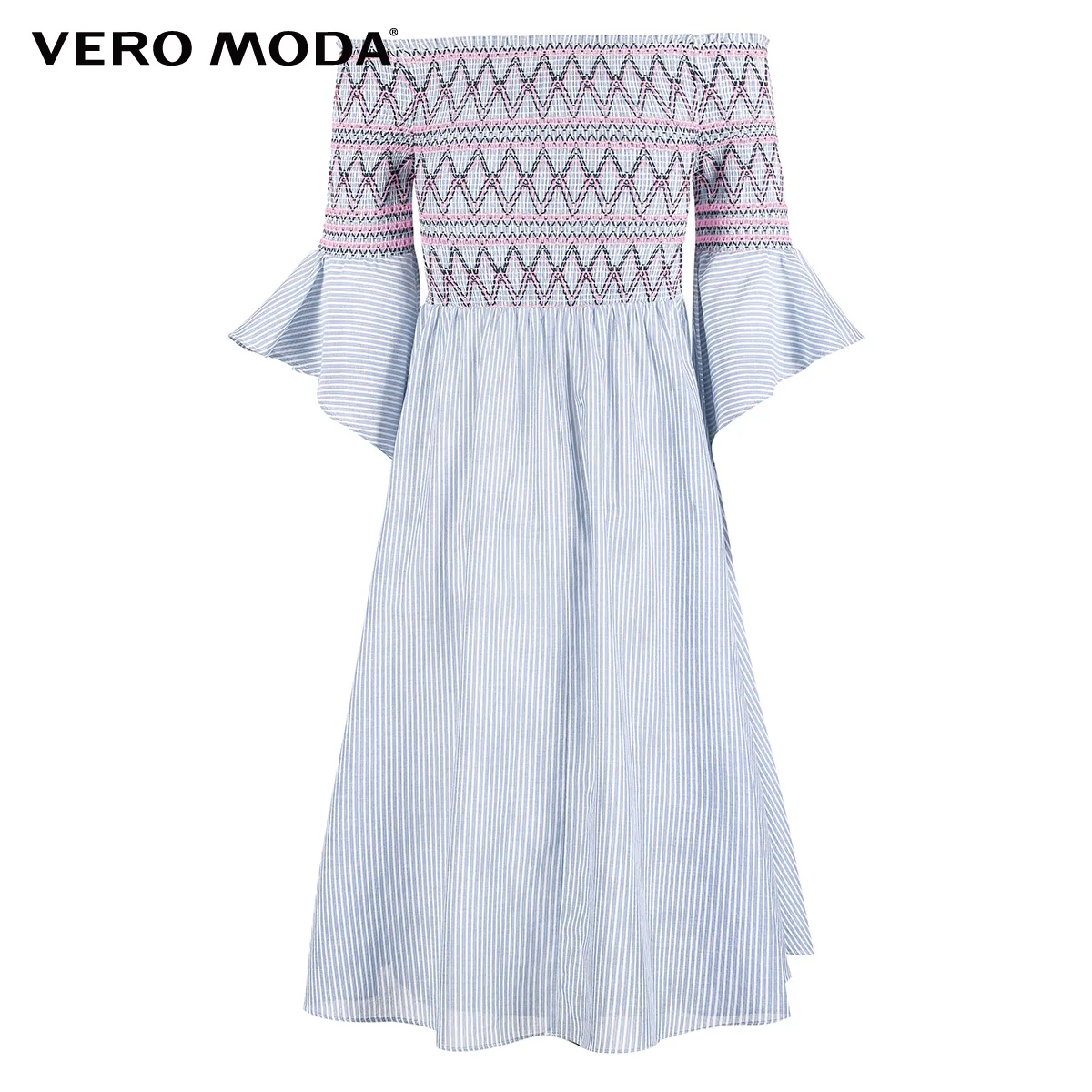 Vero Moda Полосатое платье с открытыми плечами и расклешенными рукавами | 31836Z518