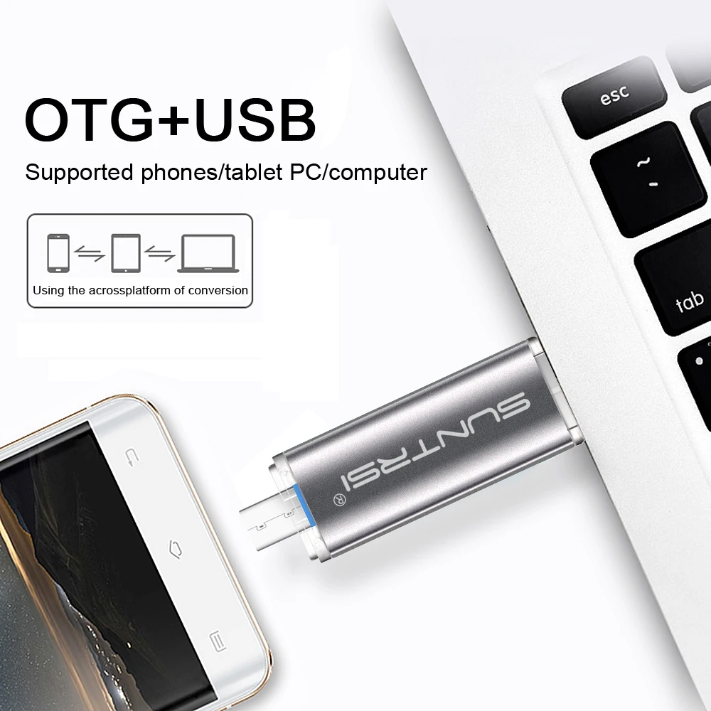 Suntrsi USB 3.0 Flash Drive OTG For Android Phone High Speed Memory Stick Pen Drive 64GB 32GB 16GB 8GB USB Flash Drive Metal Suntrsi USB 3.0 Flash Drive OTG For Android Phone High Speed Memory Stick Pen Drive 64GB 32GB 16GB 8GB USB Flash Drive Metal