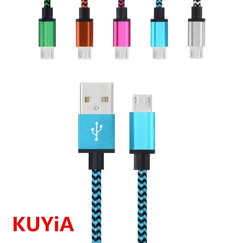 

KUYIA 1M Braided USB 2.0 A to Micro B Data Sync Charging Cable Colorful Green Sturdy Fabric Nylon lead for Samsung Galaxy S3 S4