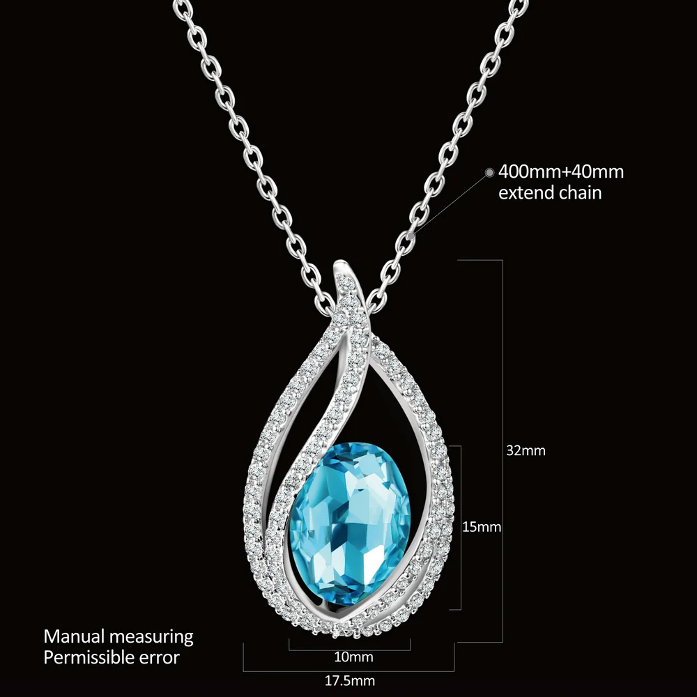 Double Fair Cubic Zirconia Big Blue Crystal Women's Necklace & Pendants Silver Color Elegant Wedding Jewelry For Women DFN292