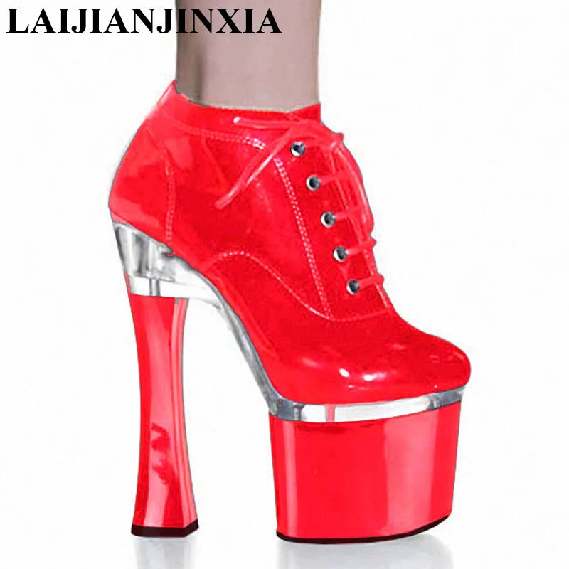 LAIJIANJINXIA/Новые пикантные женские туфли-лодочки на шнуровке; вечерние туфли-лодочки на высоком квадратном каблуке 18 см; женские танцевальные