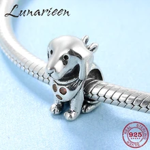 Настоящее 925 пробы, серебряные милые бусины в виде щенка, подходят для Pandora, очаровательный браслет в виде собаки, животных, сделай сам, ювелирное изделие, новинка