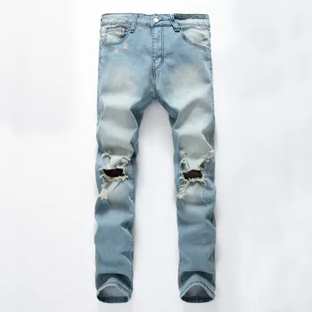 

Ripped Jeans For Men Full Lenght Fashion Casual Male Hole Jeans Trousers Large Size Middle Waist Denim Trousers Size 28/42 D466