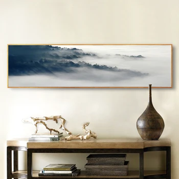 

Chinese Landscape Painting Style Canvas Art Print Painting Poster,Unframed Wall Picture of Clouds and Misty for Living RoomLZ586