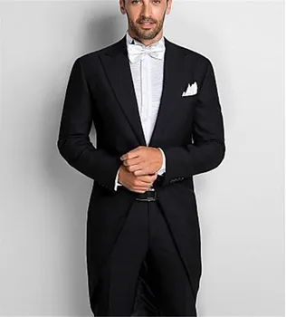 

Custom Made Fashion Men's 2 Piece Black Tuxedo Tails Includes Tailcoat Vest& Formal Pants(Jacket+Pants) Men Suit