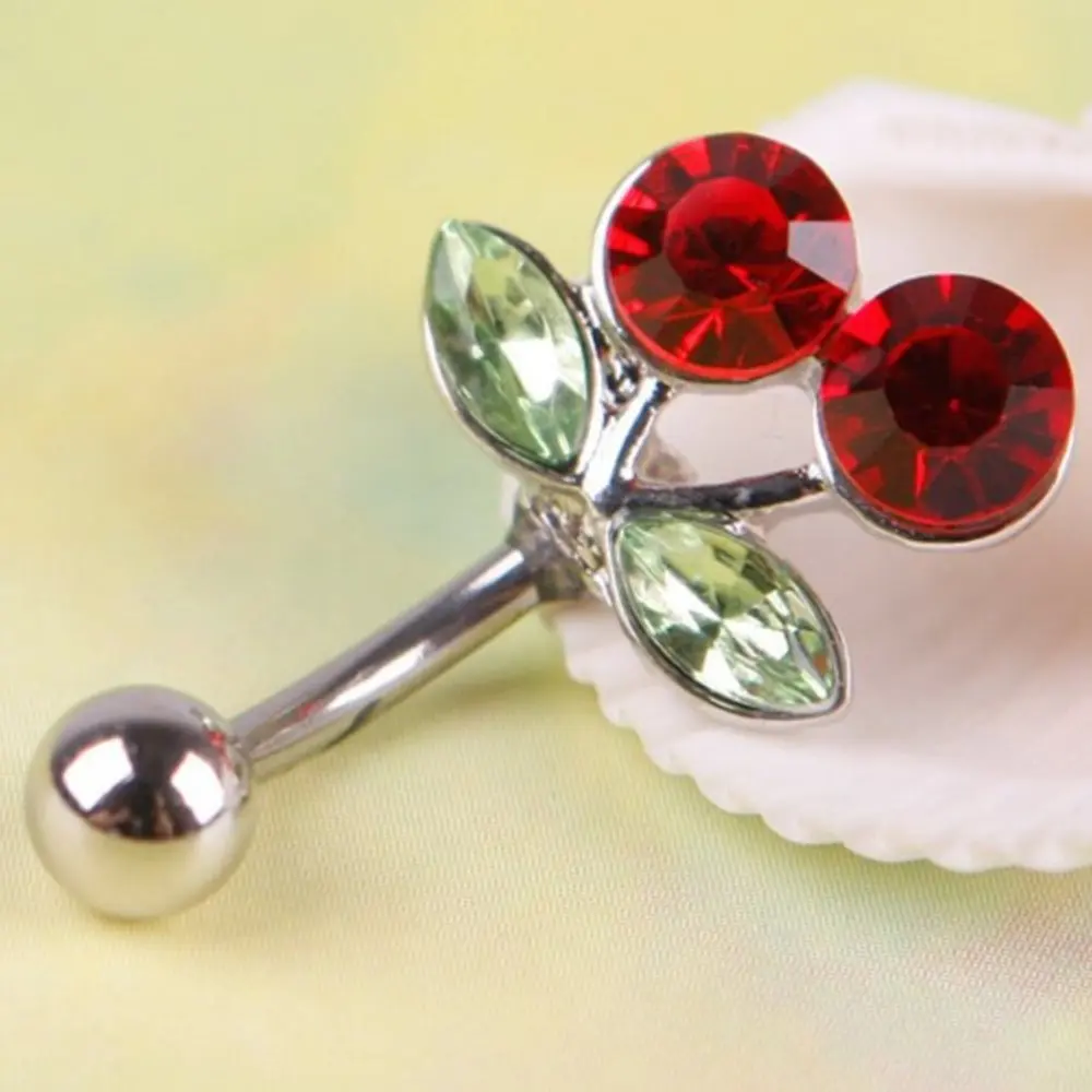 

1Pc New High Grade Rhinestone Belly Button Red Cherry Navel Barbell Ring Body Piercing Hot Sale
