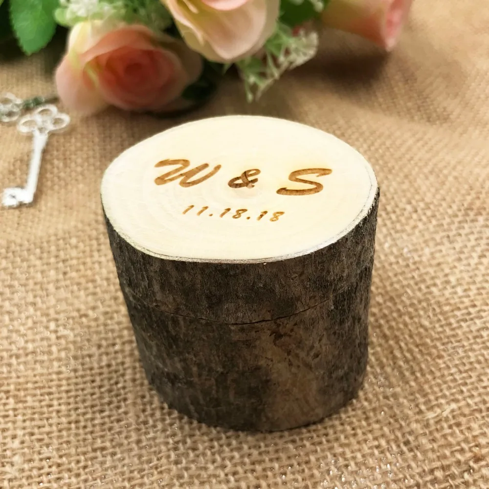 

Custom Rustic Ring Box, Personalized Wedding / Valentines Engagement Wooden Ring Bearer Box, Rustic Wedding Ring Box Holder