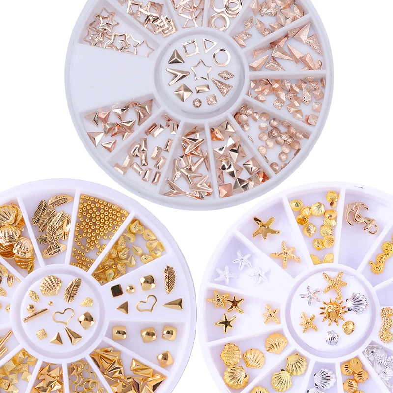 

1 Box Rose Gold Silver Gold Rivet Studs 3D Nail Decoration Starfish Shell Star Mixed DIY Manicure in Wheel for Nail Accessories