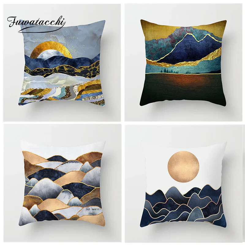 

Fuwatacchi Painting Cushion Cover Sunrise Mountain River Scenic Pillow Cover Square Pillows Decor for Home Car Sofa 45*45